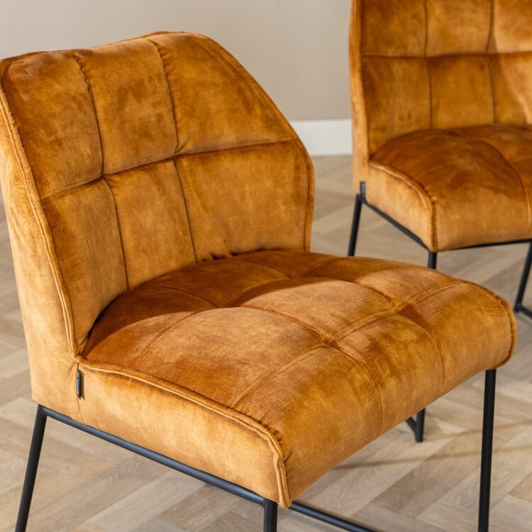 Chaise de salle à manger en velours Janna  jaune moutarde / cognac