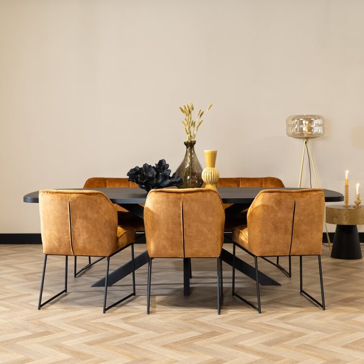 Chaise de salle à manger en velours Janna  jaune moutarde / cognac