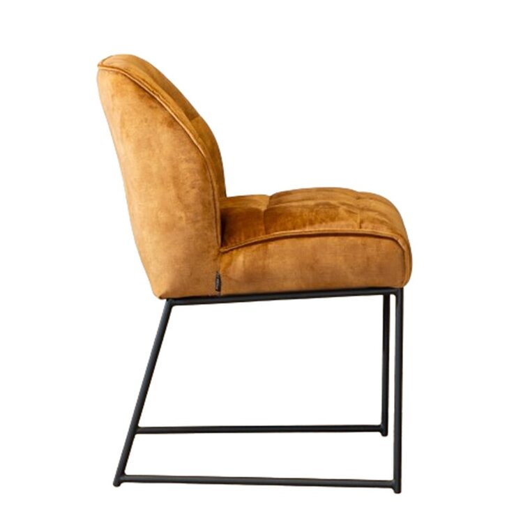 Chaise de salle à manger en velours Janna  jaune moutarde / cognac