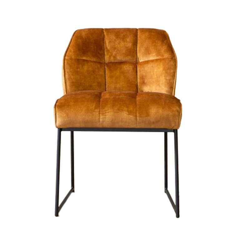 Chaise de salle à manger en velours Janna  jaune moutarde / cognac