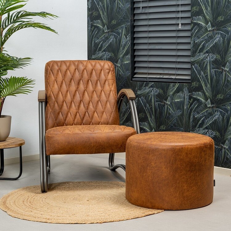 Pouf éco-cuir Kyla cognac