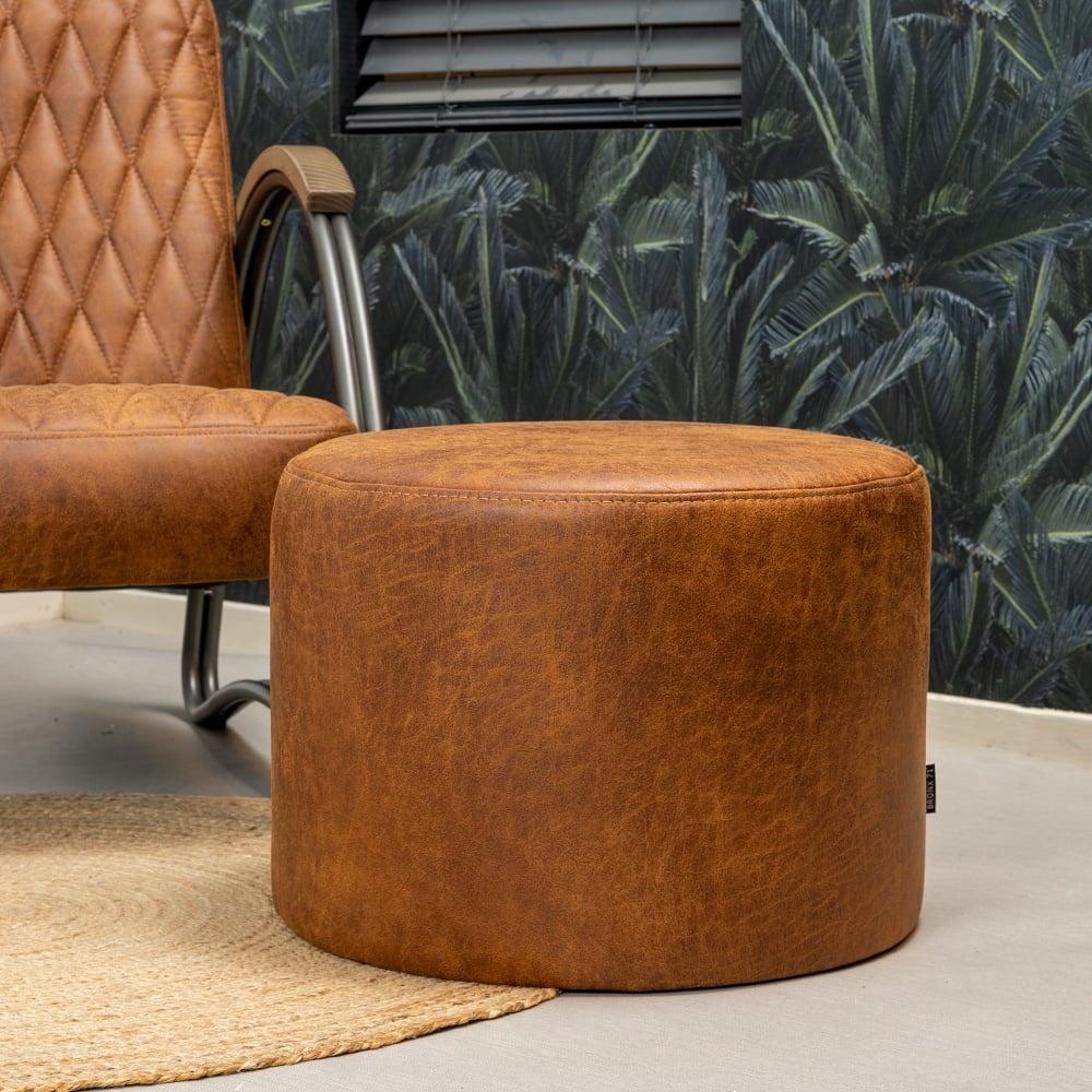 Pouf éco-cuir Kyla cognac