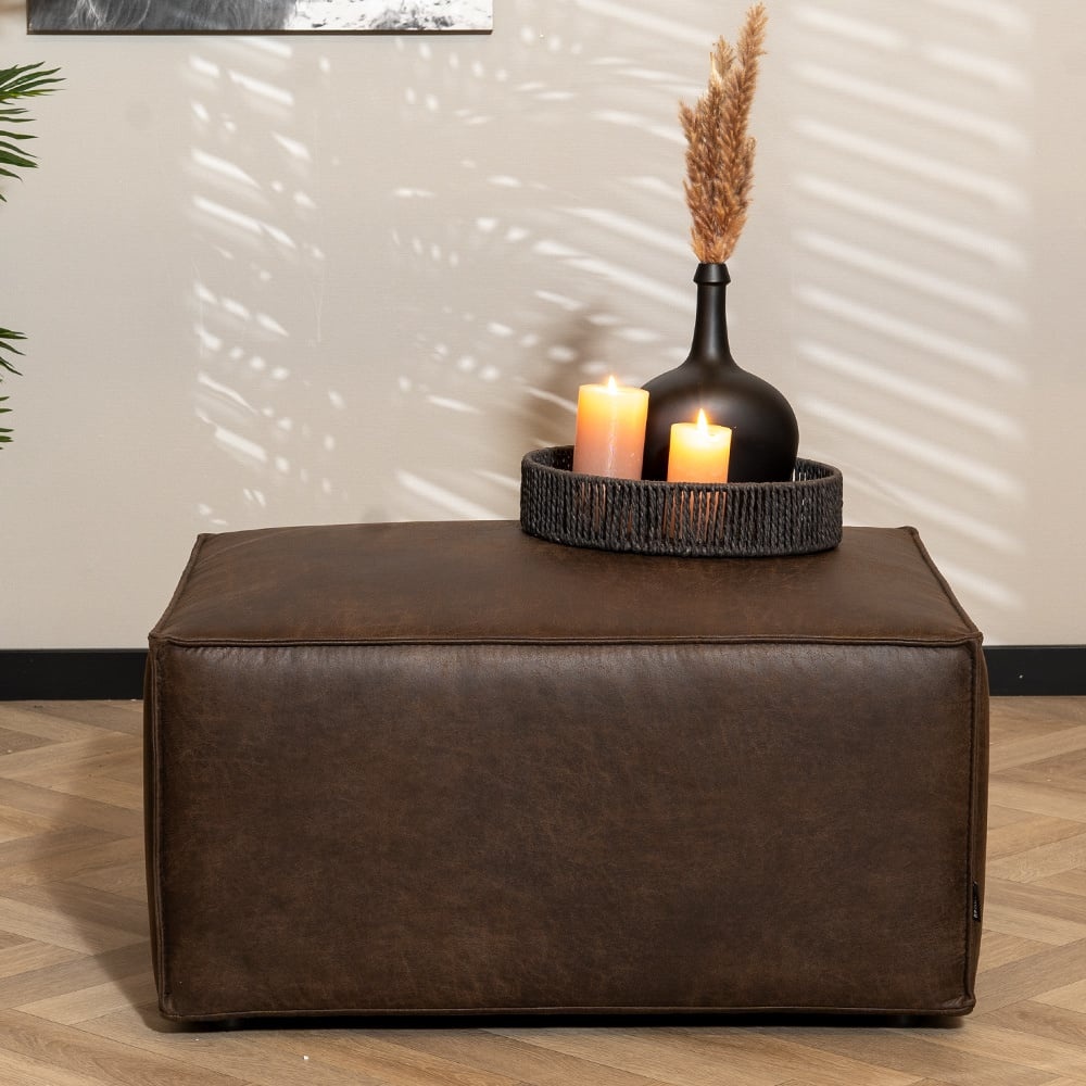 Pouf Memphis en éco-cuir marron