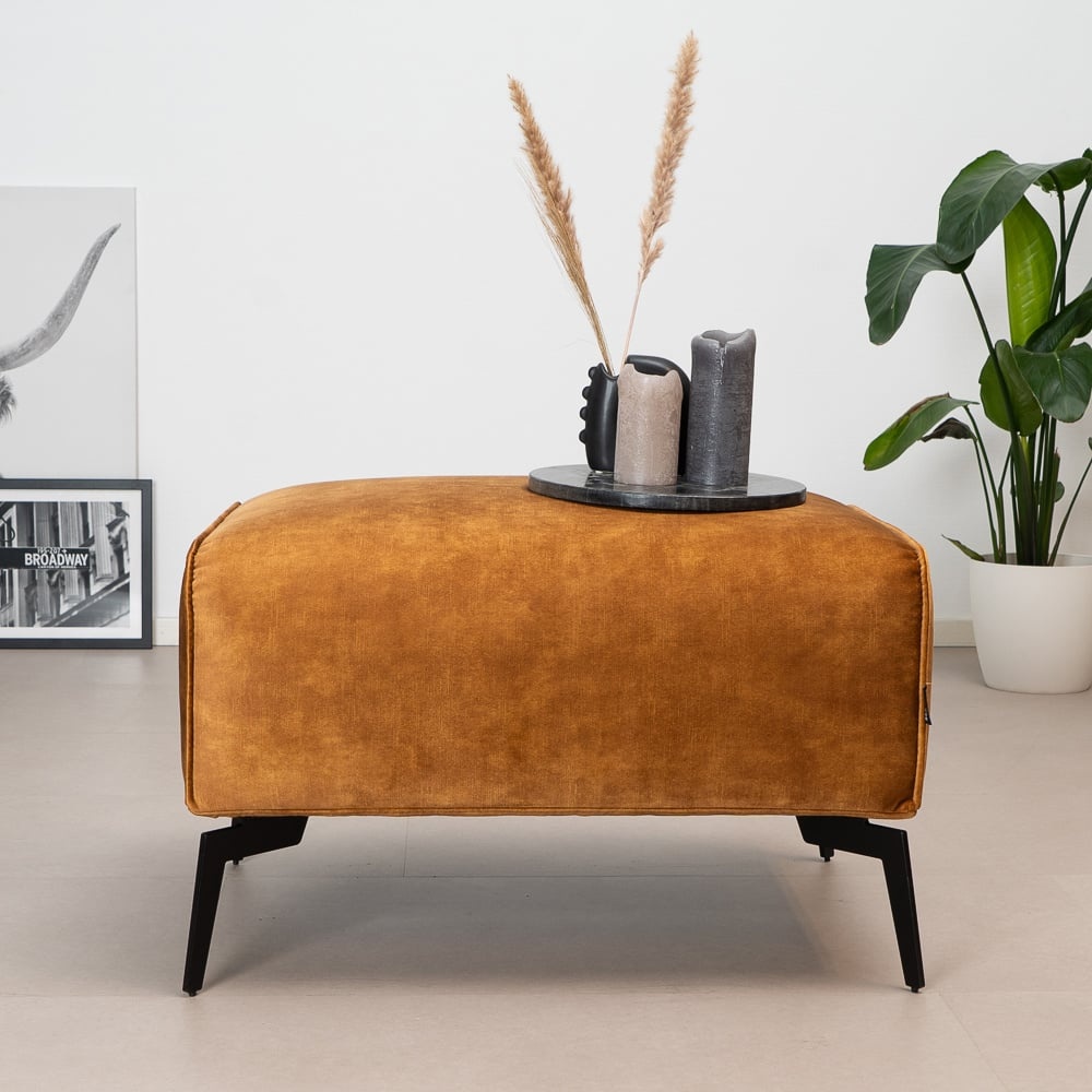 Pouf en velours Vegas jaune ocre / cognac
