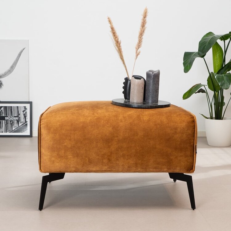 Pouf en velours Vegas jaune ocre / cognac