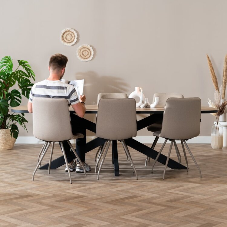 Chaise de salle à manger scandinave Pippi taupe tissu recyclé