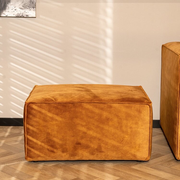 Pouf Memphis velours ocre jaune