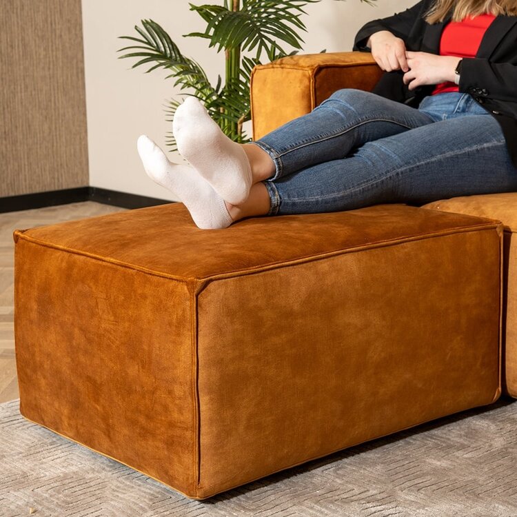 Pouf Memphis tissu chenille taupe