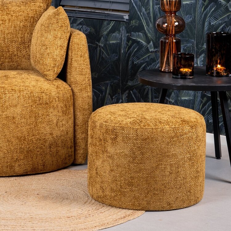 Pouf Féline tissu chenille jaune