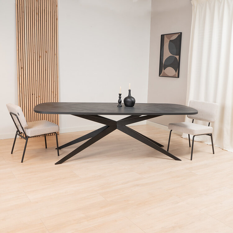 Table à manger scandinave aspect chevron noir Haley 280 x 110 cm