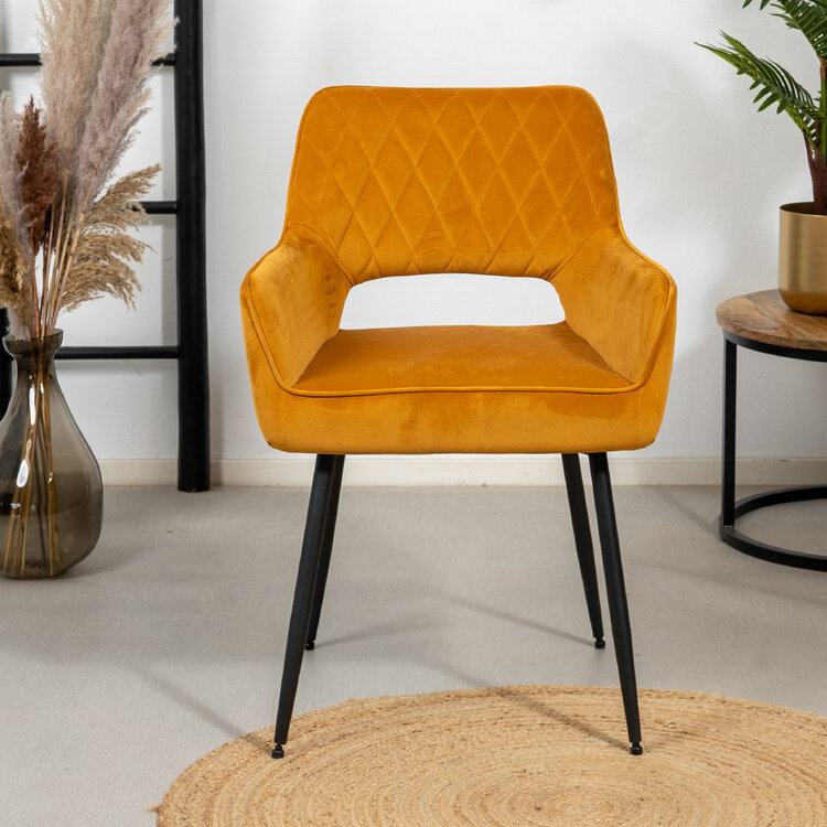 Chaise de salle à manger velours Mika jaune ocre