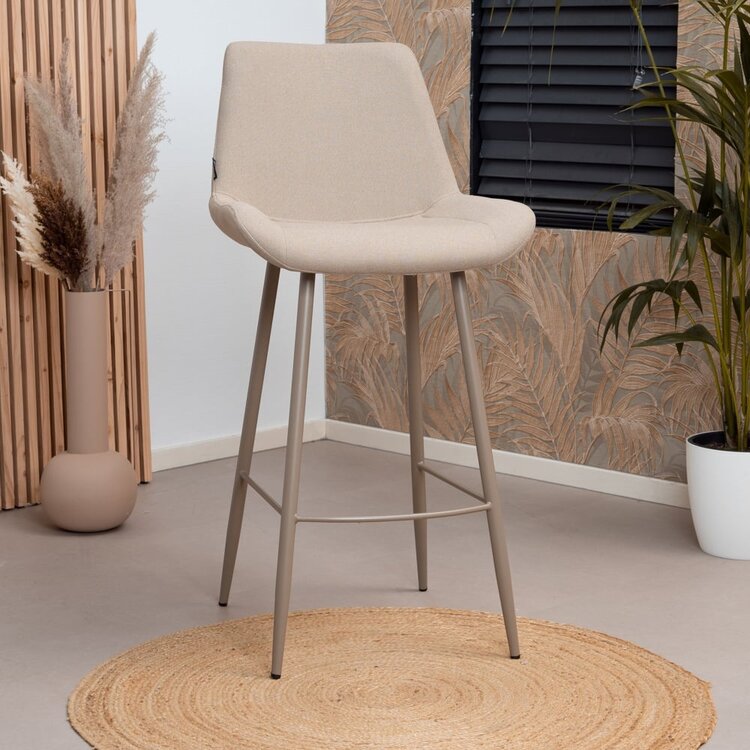 Tabouret de bar scandinave Maud taupe 74 cm tissu recyclé
