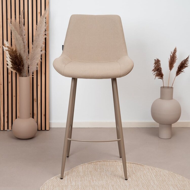 Tabouret de bar scandinave Maud taupe 74 cm tissu recyclé