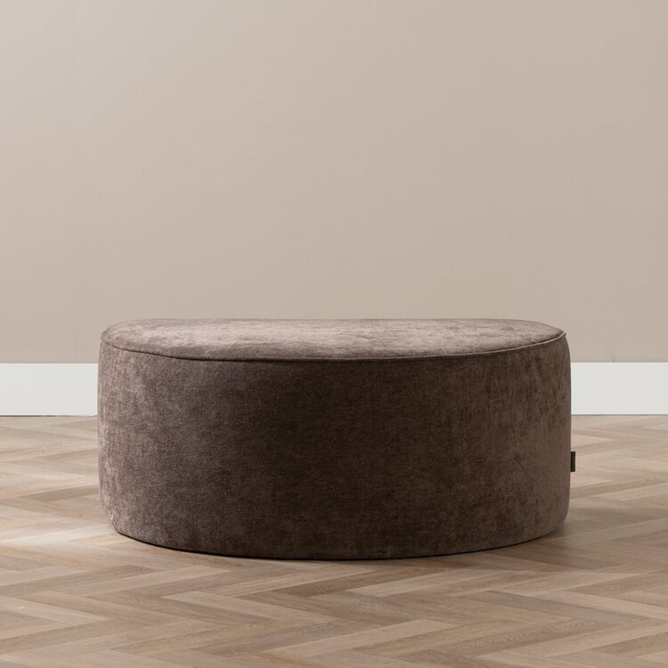 Pouf arrondi Lune demi-lune tissu chenille marron