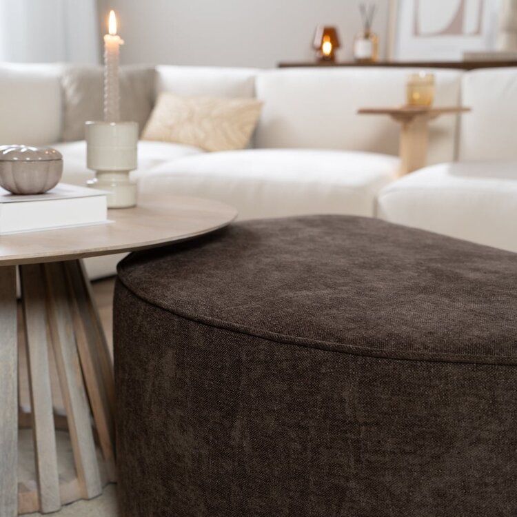 Pouf arrondi Lune demi-lune tissu chenille marron