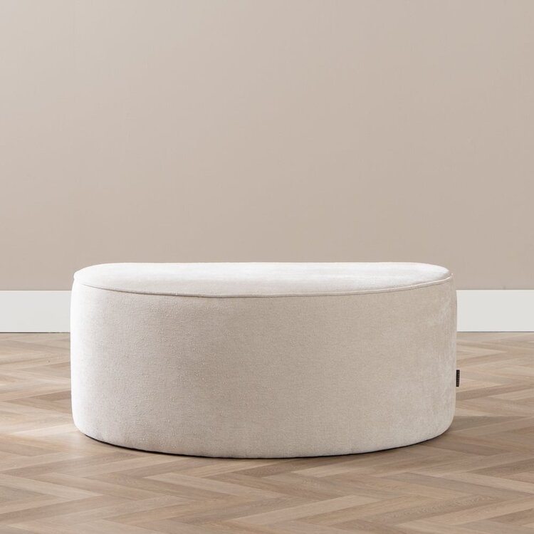 Pouf arrondi Lune demi-lune tissu chenille blanc cassé
