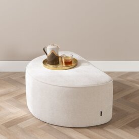 Pouf arrondi Lune demi-lune tissu chenille blanc cassé