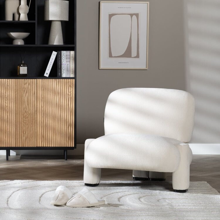 Fauteuil scandinave Louise chenille blanc cassé