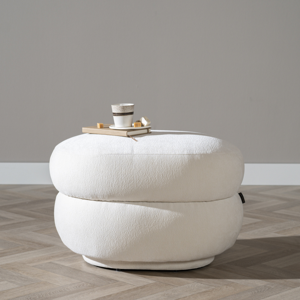 Pouf scandinave Mia chenille blanc cassé