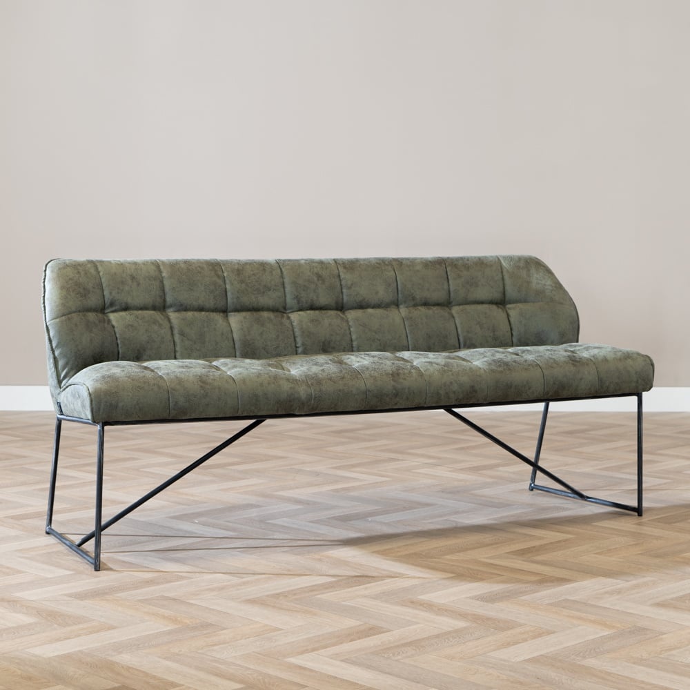 Banc de salle à manger industriel Abel 185 cm vert olive