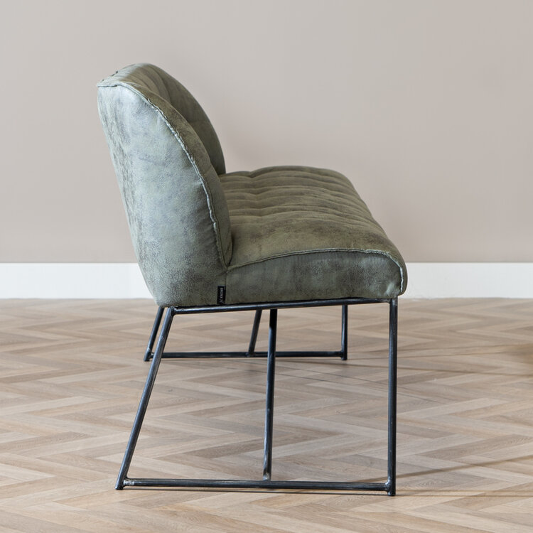 Banc de salle à manger industriel Abel 185 cm vert olive