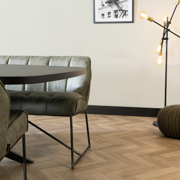 Banc de salle à manger industriel Abel 185 cm vert olive