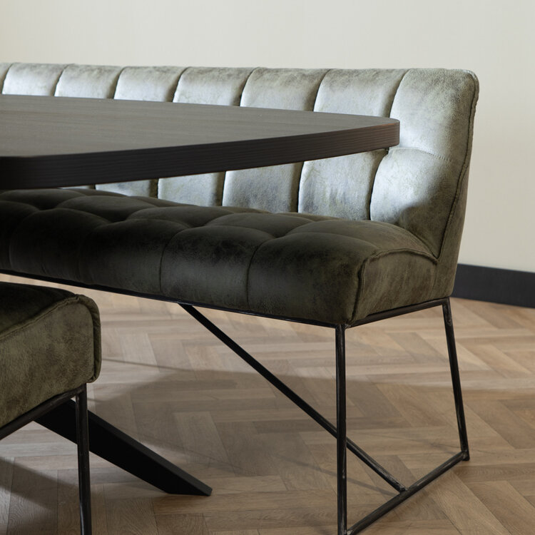 Banc de salle à manger industriel Abel 185 cm vert olive