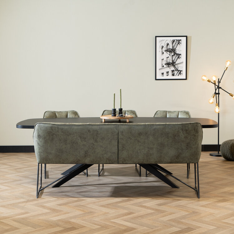 Banc de salle à manger industriel Abel 185 cm vert olive