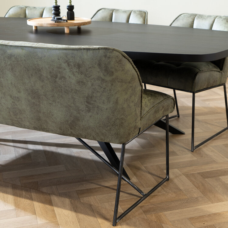 Banc de salle à manger industriel Abel 185 cm vert olive