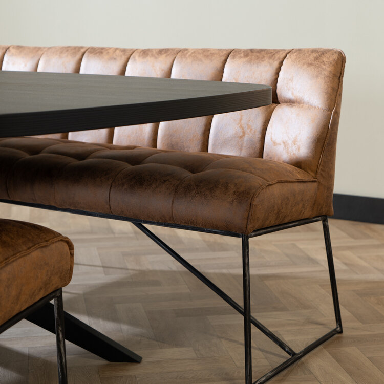 Banc de salle à manger industriel Abel 185 cm cognac