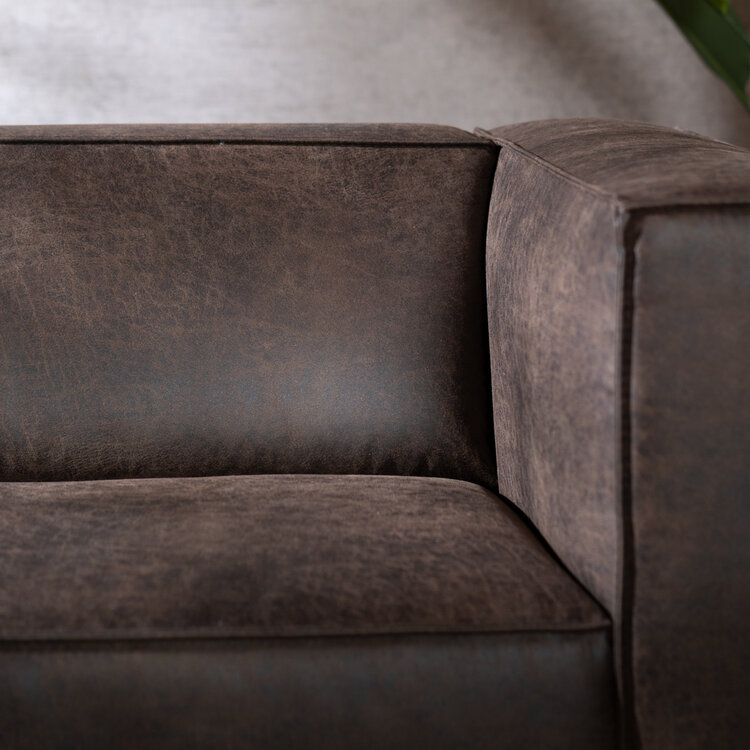 Canapé industriel 3 places Memphis éco-cuir brun