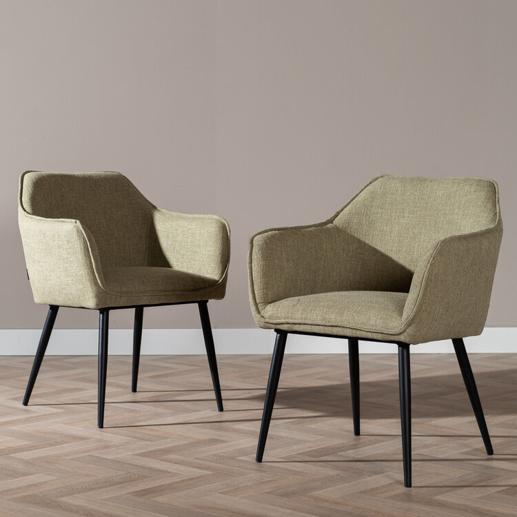 Chaise de salle à manger Ciara tissu lin vert olive