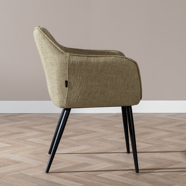 Chaise de salle à manger Ciara tissu lin vert olive