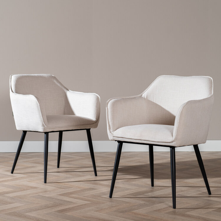 Chaise de salle à manger Ciara tissu lin blanc cassé