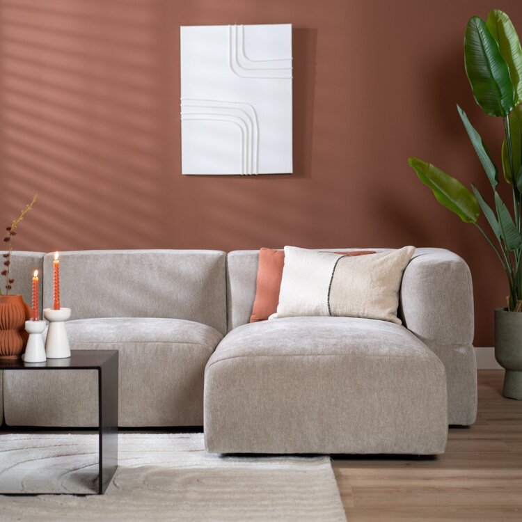 Canapé d'angle droit scandinave Karla chenille taupe