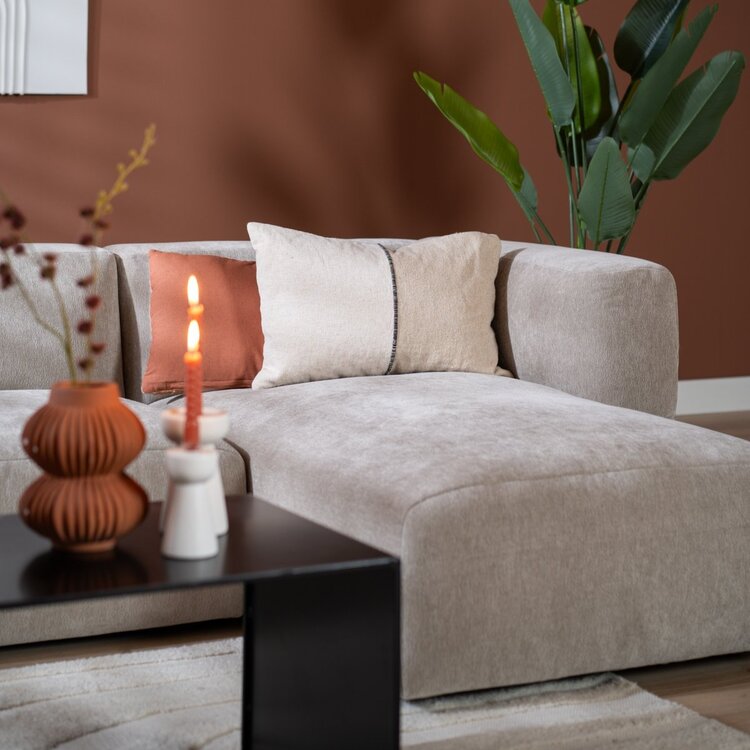 Canapé d'angle droit scandinave Karla chenille taupe