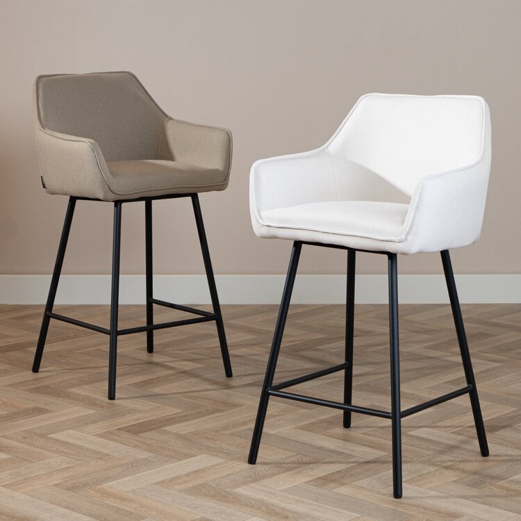 Tabouret de bar scandinave Andor tissu recyclé beige 65-78 cm