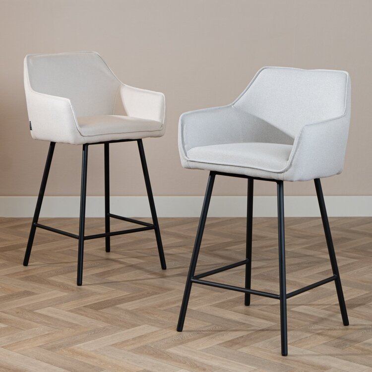 Tabouret de bar scandinave Andor tissu recyclé gris 65-78 cm