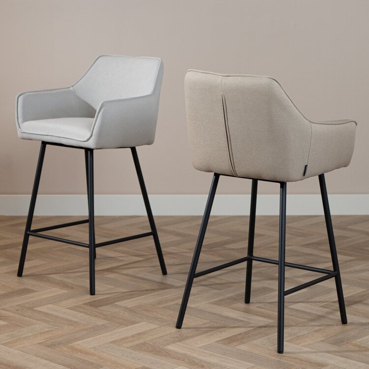 Tabouret de bar scandinave Andor tissu recyclé taupe 65-78 cm