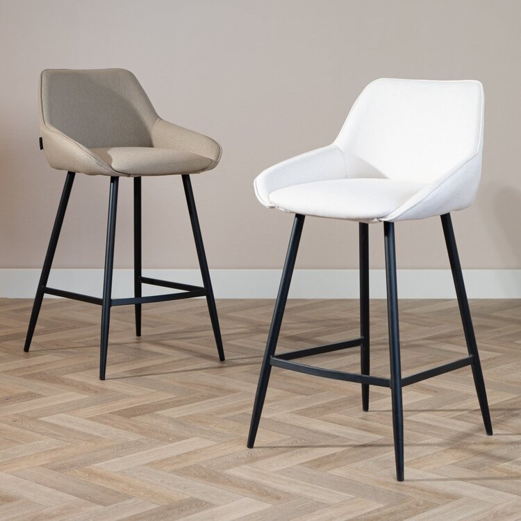 Tabouret de bar scandinave Lova en tissu recyclé beige 68 cm