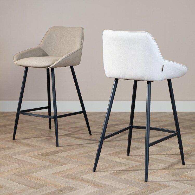Tabouret de bar scandinave Lova en tissu recyclé beige 68 cm