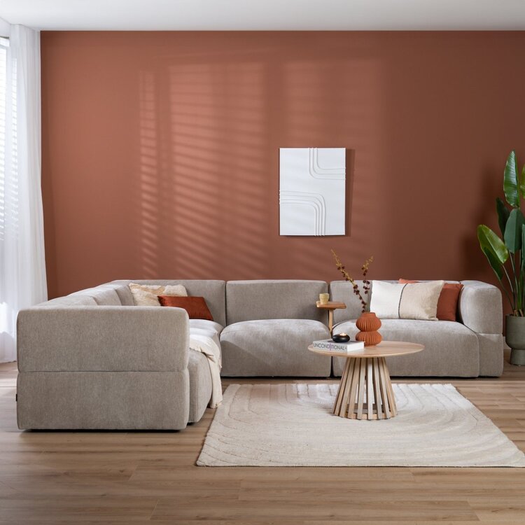 Canapé d'angle scandinave 6 places Karla chenille taupe