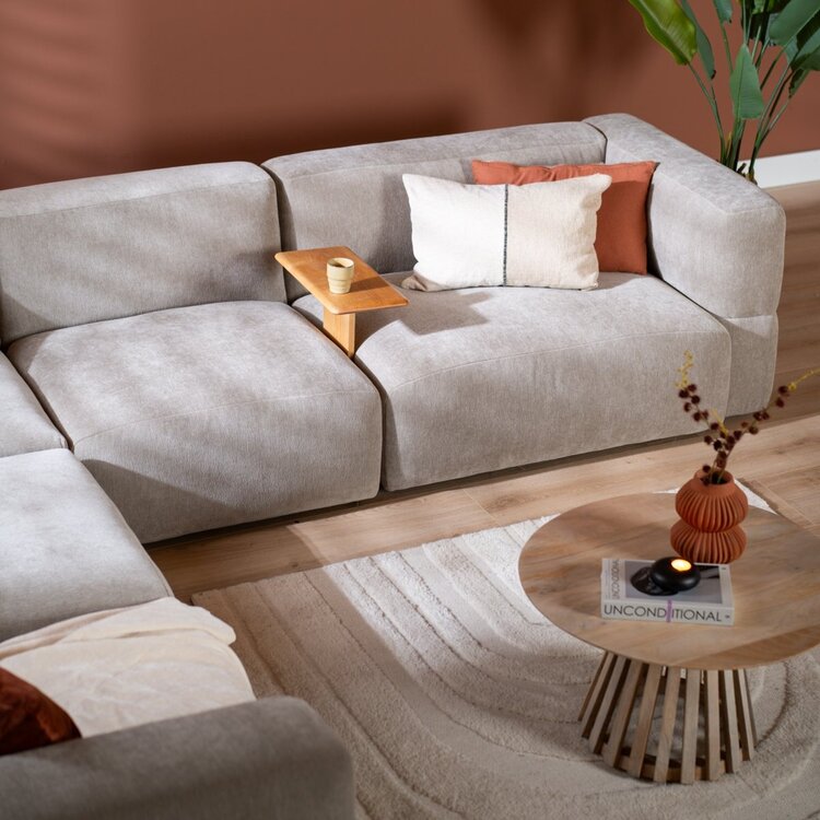 Canapé d'angle scandinave 6 places Karla chenille taupe