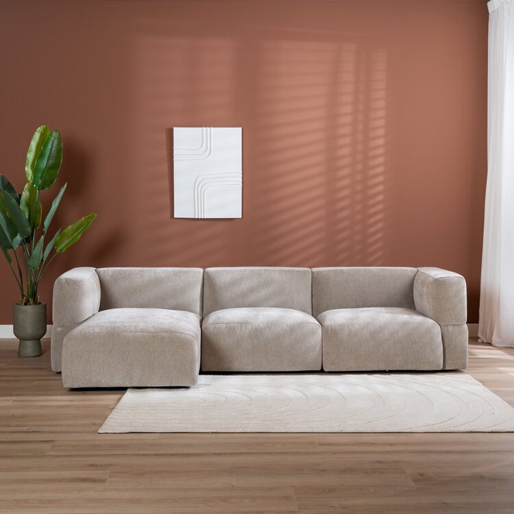 Canapé d'angle gauche scandinave Karla chenille taupe