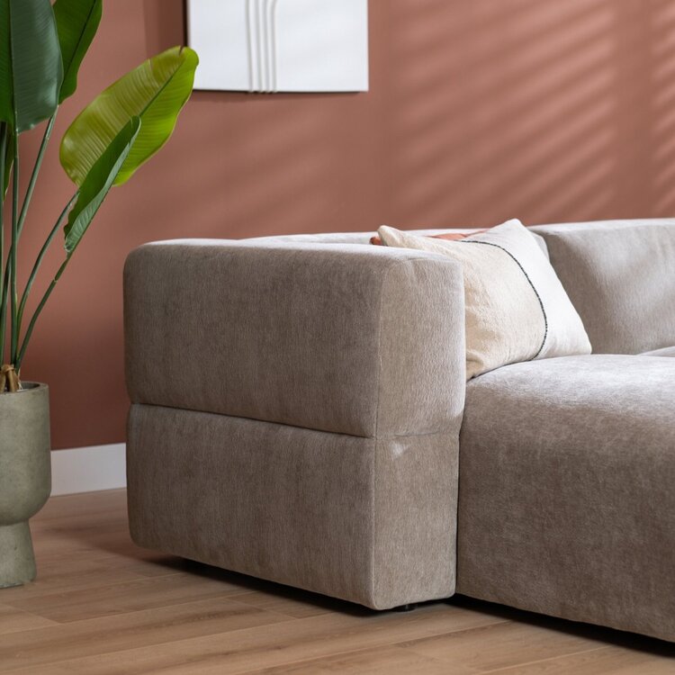 Canapé d'angle gauche scandinave Karla chenille taupe