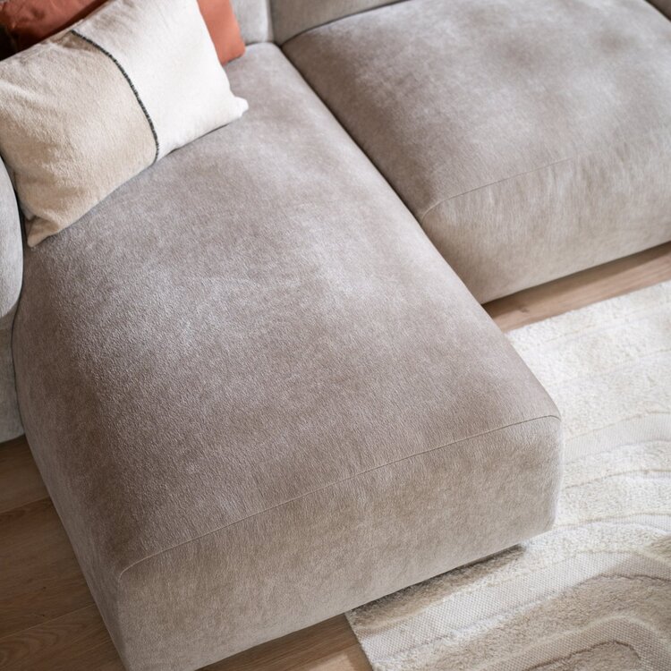 Canapé d'angle gauche scandinave Karla chenille taupe