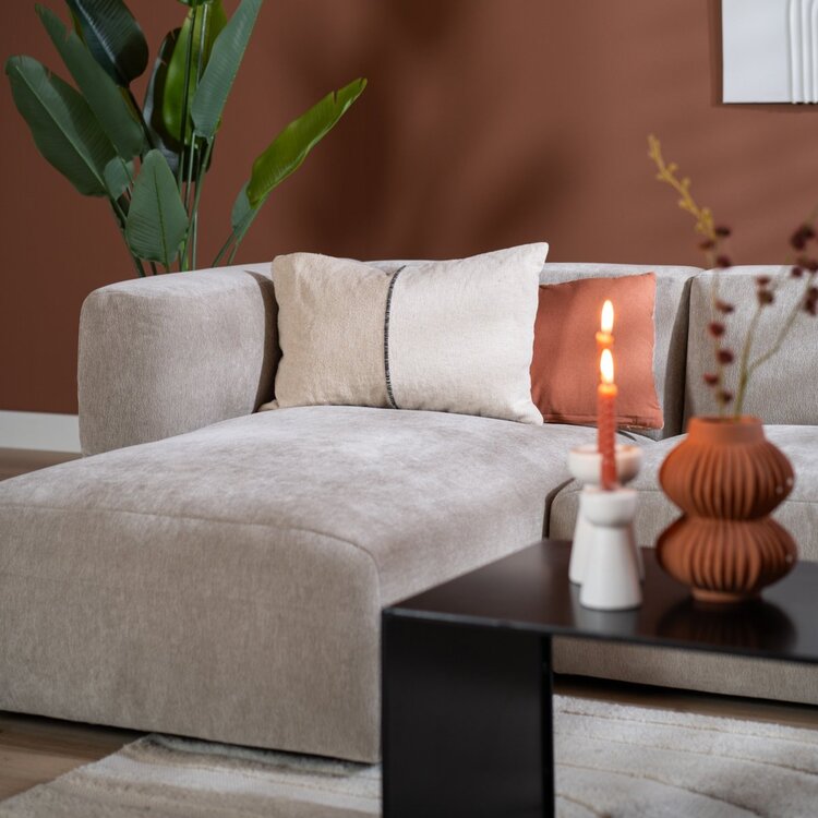 Canapé d'angle gauche scandinave Karla chenille taupe