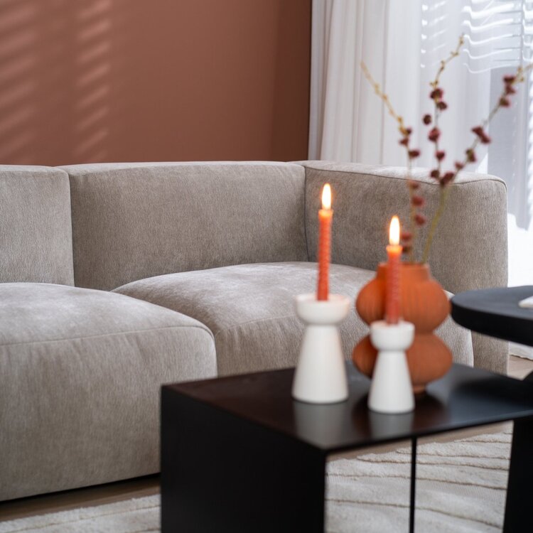 Canapé d'angle gauche scandinave Karla chenille taupe