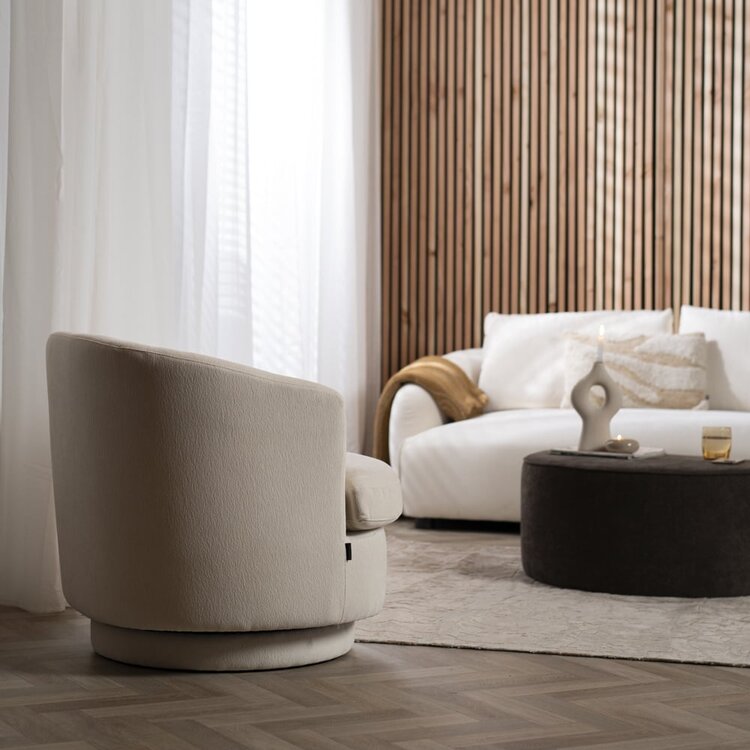 Fauteuil scandinave Valerie chenille blanc cassé