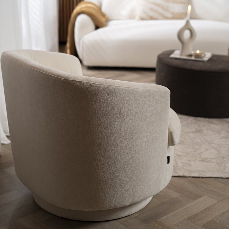 Fauteuil scandinave Valerie chenille blanc cassé